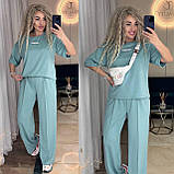 Костюм жіночий спортивний з двонитки футболка і вільні штани (Норма та напівбатал), фото 2