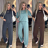 Костюм жіночий спортивний з двонитки футболка і вільні штани (Норма та напівбатал), фото 5