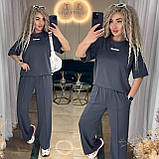 Костюм жіночий спортивний з двонитки футболка і вільні штани (Норма та напівбатал), фото 6