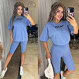 Костюм жіночий літній спортивний футболка і велисипедки у кольорах (Норма та напівбатал), фото 6