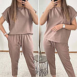 Жіночий спортивний костюм на літо з двонитки з укороченими штанами (Норма та напівбатал), фото 3