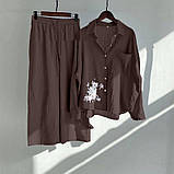 Жіночий повсякденний брючний костюм з льону сорочка і штани (Батал), фото 2