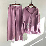 Жіночий повсякденний брючний костюм з льону сорочка і штани (Батал), фото 3