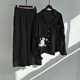 Жіночий повсякденний брючний костюм з льону сорочка і штани (Батал), фото 4