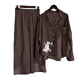 Жіночий повсякденний брючний костюм з льону сорочка і штани (Батал), фото 5