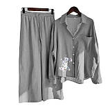 Жіночий повсякденний брючний костюм з льону сорочка і штани (Батал), фото 6