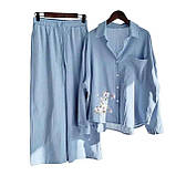 Жіночий повсякденний брючний костюм з льону сорочка і штани (Батал), фото 7