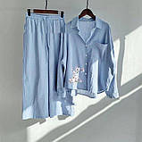 Жіночий повсякденний брючний костюм з льону сорочка і штани (Батал), фото 9