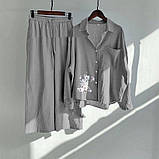 Жіночий повсякденний брючний костюм з льону сорочка і штани (Батал), фото 10