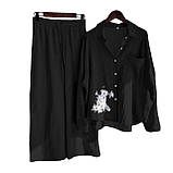 Жіночий повсякденний брючний костюм з льону сорочка і штани (Батал), фото 9