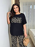 Жіночий брючний костюм на літо футболка і вільні штани з принтом (Батал), фото 2