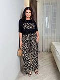 Жіночий брючний костюм на літо футболка і вільні штани з принтом (Батал), фото 3
