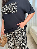 Жіночий брючний костюм на літо футболка і вільні штани з принтом (Батал), фото 8
