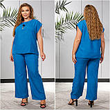 Жіночий лляний брючний костюм з кулоном в наборі (Батал), фото 4