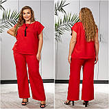 Жіночий лляний брючний костюм з кулоном в наборі (Батал), фото 2