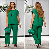 Жіночий лляний брючний костюм з кулоном в наборі (Батал), фото 3