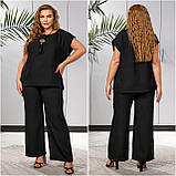 Жіночий лляний брючний костюм з кулоном в наборі (Батал), фото 4