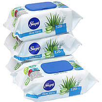 Вологі серветки ТМ SLEEPY Aloe Vera 120 штук з клапаном, 21 х 15 см