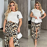 Костюм жіночий літній футболка і юбка з леопардовим принтом (Батал), фото 7