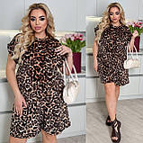 Жіночий спортивний костюм з велюру шорти і футболка леопардовий принт (Батал), фото 10