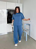 Костюм жіночий спортивний з двонитки футболка і широкі штани (Батал), фото 5