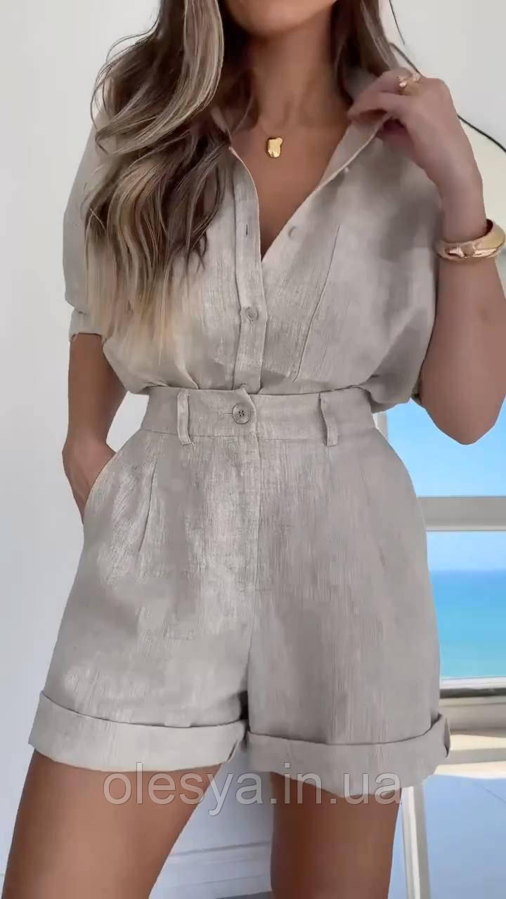 Костюм жіночий літній шорти з oversize- сорочкою 0473 Розміри 42- 52