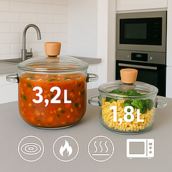 Набір скляних каструль для всіх видів плит 3,2+1,8 літра