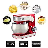 Потужний тістоміс Zepline 3500Вт Універсальний міксер 4в1 Тістоміс з 6л чашою Кухонний міксер з 3 насадками К2, фото 2