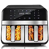 Аерогриль Rainberg 4200Вт Аерофритюр на 13л Аерофритюрниця з двома чашами Місткий аерогриль К2, фото 5