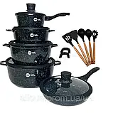 Набір кухонного посуду Higher Kitchen 17 предметів Комплект посуду з гранітним покриттям для всіх плит, фото 3