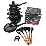 Набір кухонного посуду Higher Kitchen 17 предметів Комплект посуду з гранітним покриттям для всіх плит, фото 4