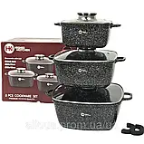 Комплект каструль Higher Kitchenз багатошаровим дном Набір якісних каструль з гранітним покриттям 3 шт, фото 6