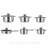 Набір каструль і сковорідка Zepline 12 предметів Комплект каструль з нержавіючої сталі з кришками К2, фото 2