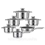 Набір каструль і сковорідка Zepline 12 предметів Комплект каструль з нержавіючої сталі з кришками К2, фото 3