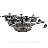 Набір каструль і сковорідка Zepline 12 предметів Комплект каструль з нержавіючої сталі з кришками К2, фото 4