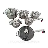 Набір каструль і сковорідка Zepline 12 предметів Комплект каструль з нержавіючої сталі з кришками К2, фото 6