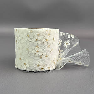 Фатин у рулонах 6 см, моток 22 м -  білий теплий у ромашку