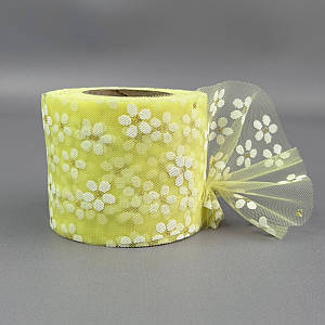 Фатин у рулонах 6 см, моток 22 м - жовтий у ромашку