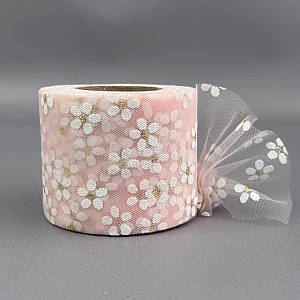 Фатин у рулонах 6 см, моток 22 м - персиковий у ромашку