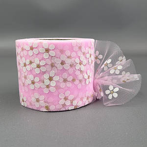 Фатин у рулонах 6 см, моток 22 м - рожевый у ромашку