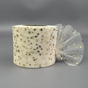 Фатин у рулонах 6 см, моток 22 м -  айворі з золотими зірками