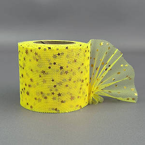 Фатин у рулонах 6 см, моток 22 м - жовтий з золотими зірками