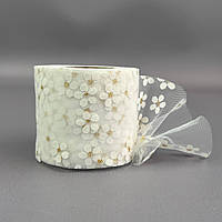 Фатин у рулонах 6 см, моток 22 м -  білий теплий у ромашку