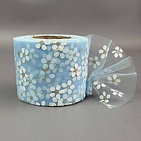 Фатин у рулонах 6 см, моток 22 м - блакитний у ромашку