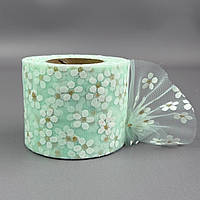 Фатин у рулонах 6 см, моток 22 м - м'ятний у ромашку