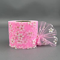 Фатин у рулонах 6 см, моток 22 м -  рожевий яскравий у ромашку