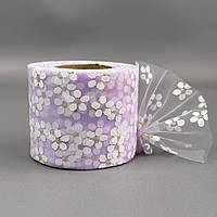 Фатин у рулонах 6 см, моток 22 м - бузковий у ромашку