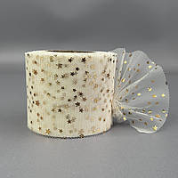 Фатин у рулонах 6 см, моток 22 м -  айворі з золотими зірками