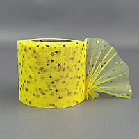 Фатин у рулонах 6 см, моток 22 м - жовтий з золотими зірками