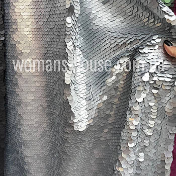 Паєткова тканина 1 см білий на сітці Білий круги